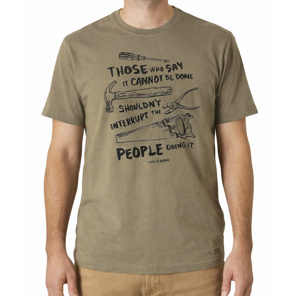 Life Is Good Crusher Tee Mens Large Olive Green Tools Hard Worker Optimistic